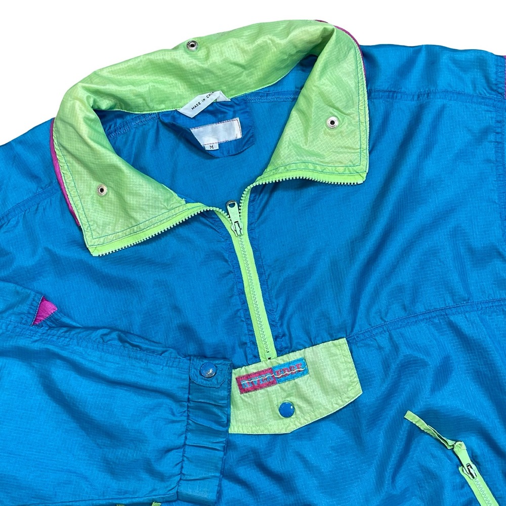 Vintage River Edge Windbreaker Anorak Jacket Unisex M Blue Green Pink Colorblock